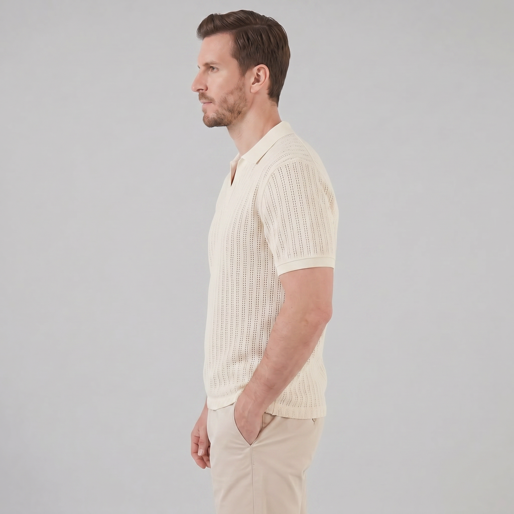 Men's Open Collar Polo Shirt - Lightweight Cotton - Summer Casual Wear