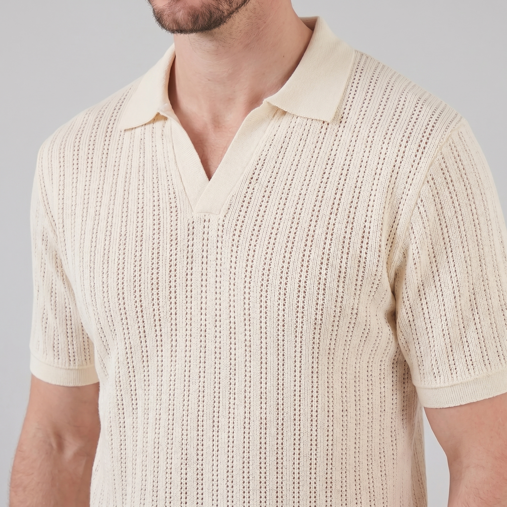 Men's Open Collar Polo Shirt - Lightweight Cotton - Summer Casual Wear