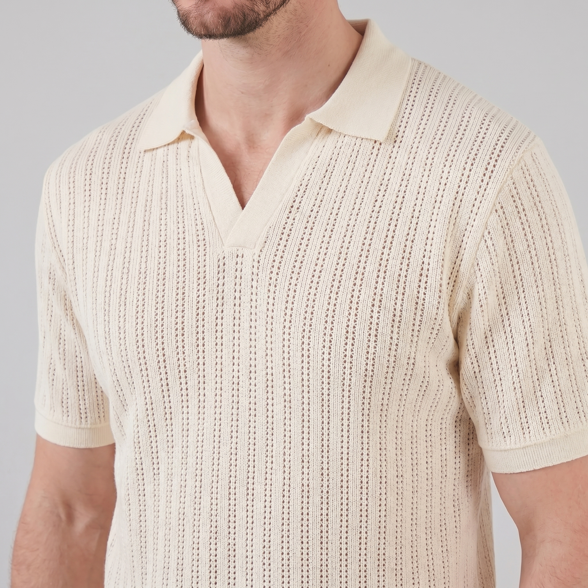Men's Open Collar Polo Shirt - Lightweight Cotton - Summer Casual Wear