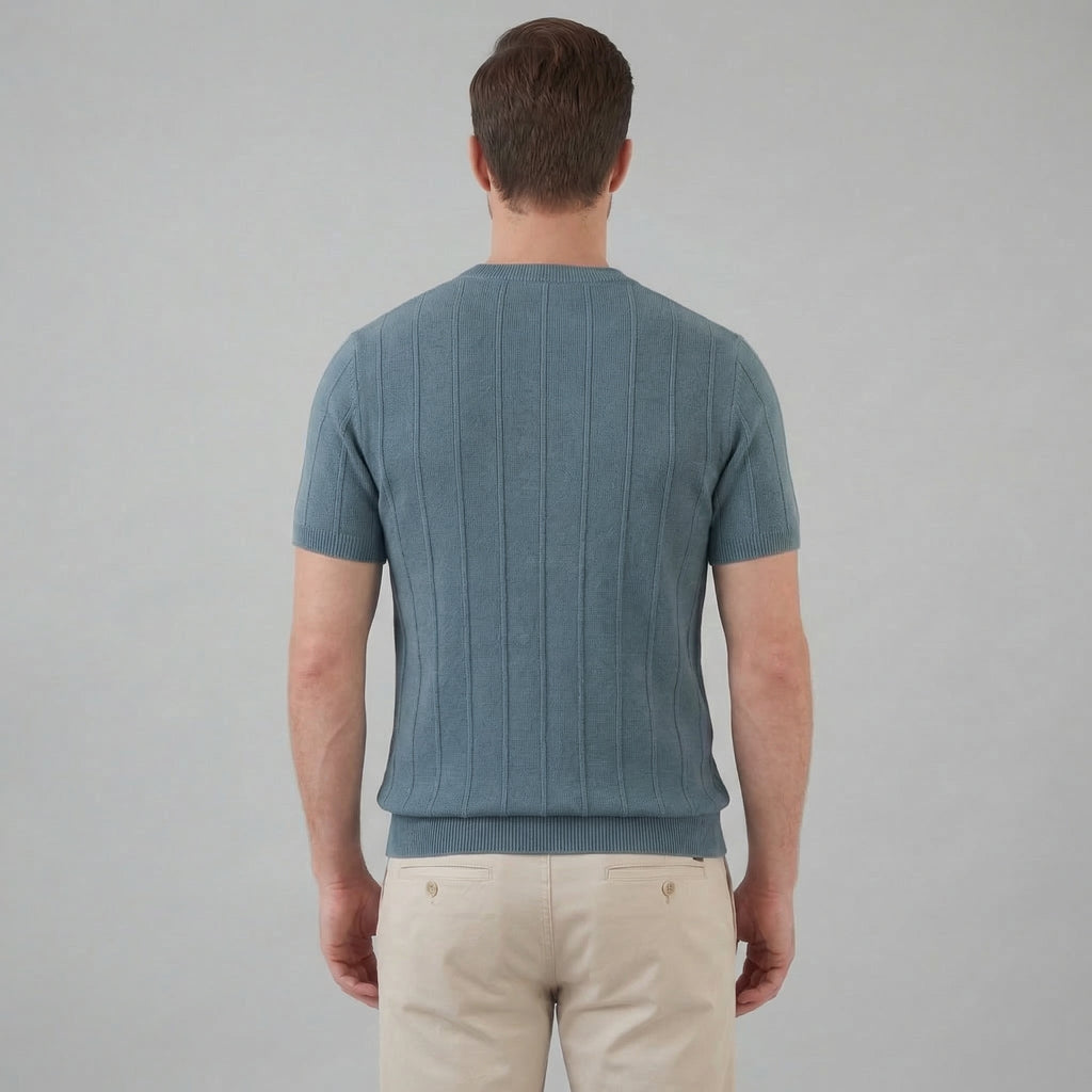 Men's Rib Knit Cotton T-Shirt - Casual Short Sleeve Top for Everyday Wear