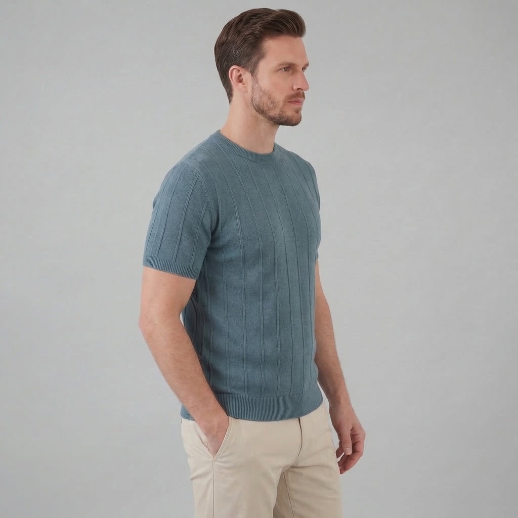 Men's Rib Knit Cotton T-Shirt - Casual Short Sleeve Top for Everyday Wear