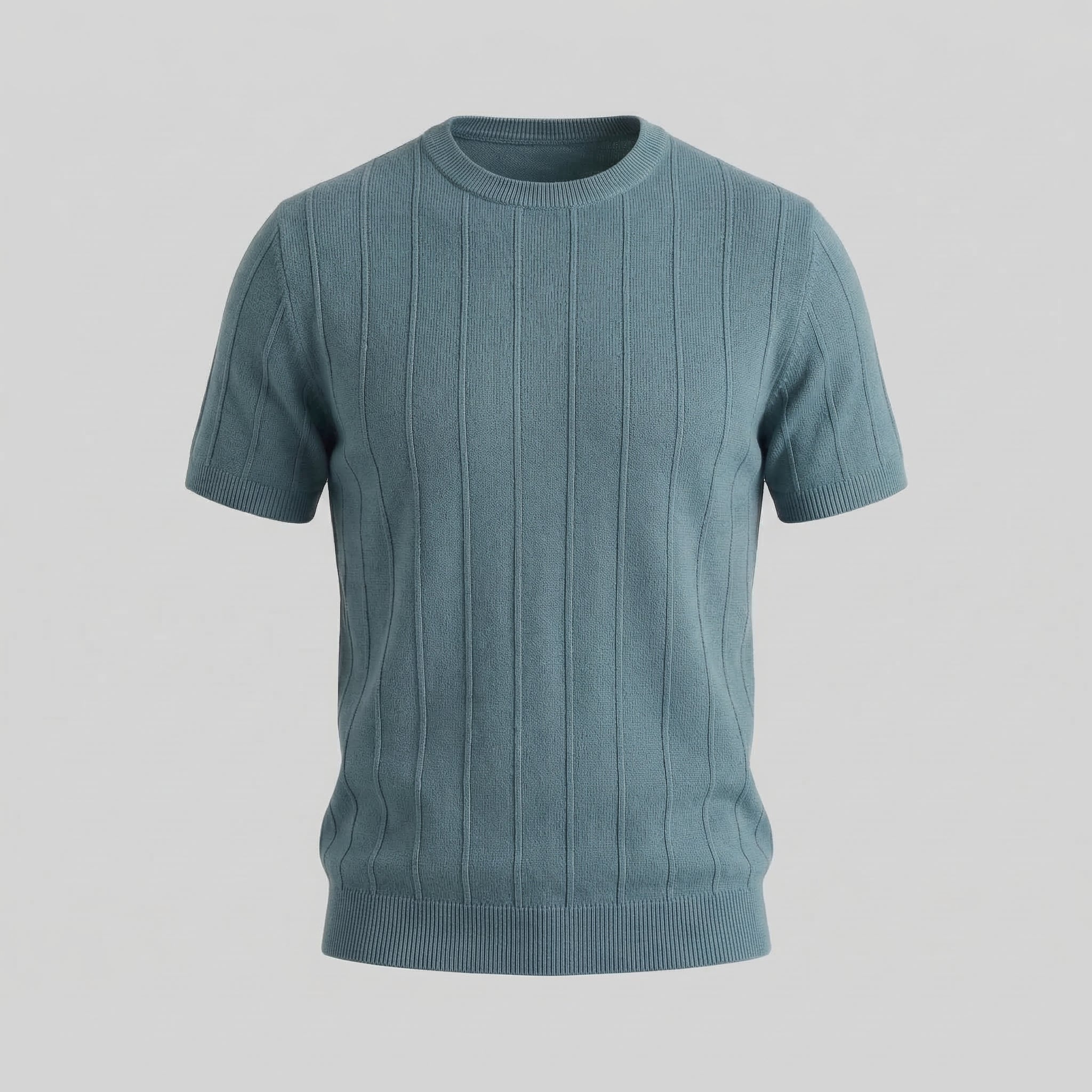 Men's Rib Knit Cotton T-Shirt - Casual Short Sleeve Top for Everyday Wear