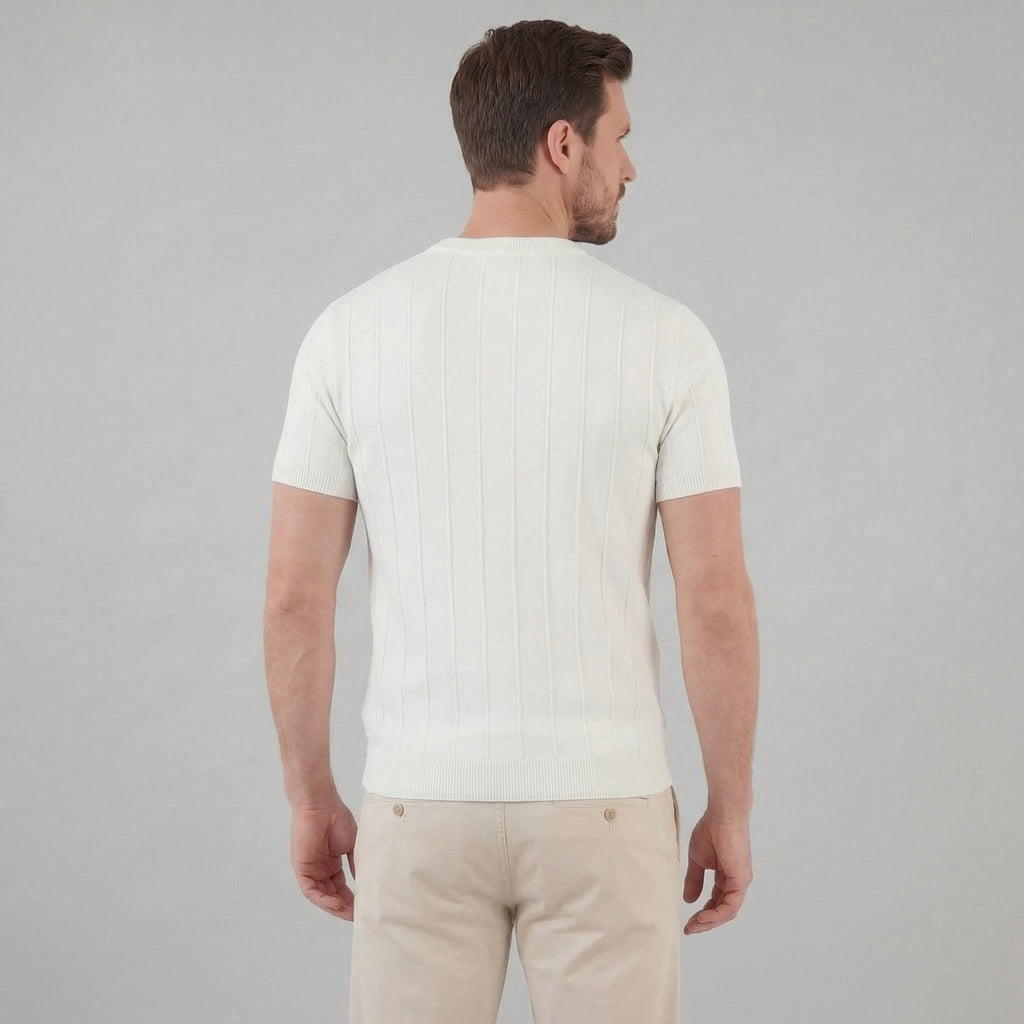 Men's Rib Knit Cotton T-Shirt - Casual Short Sleeve Top for Everyday Wear