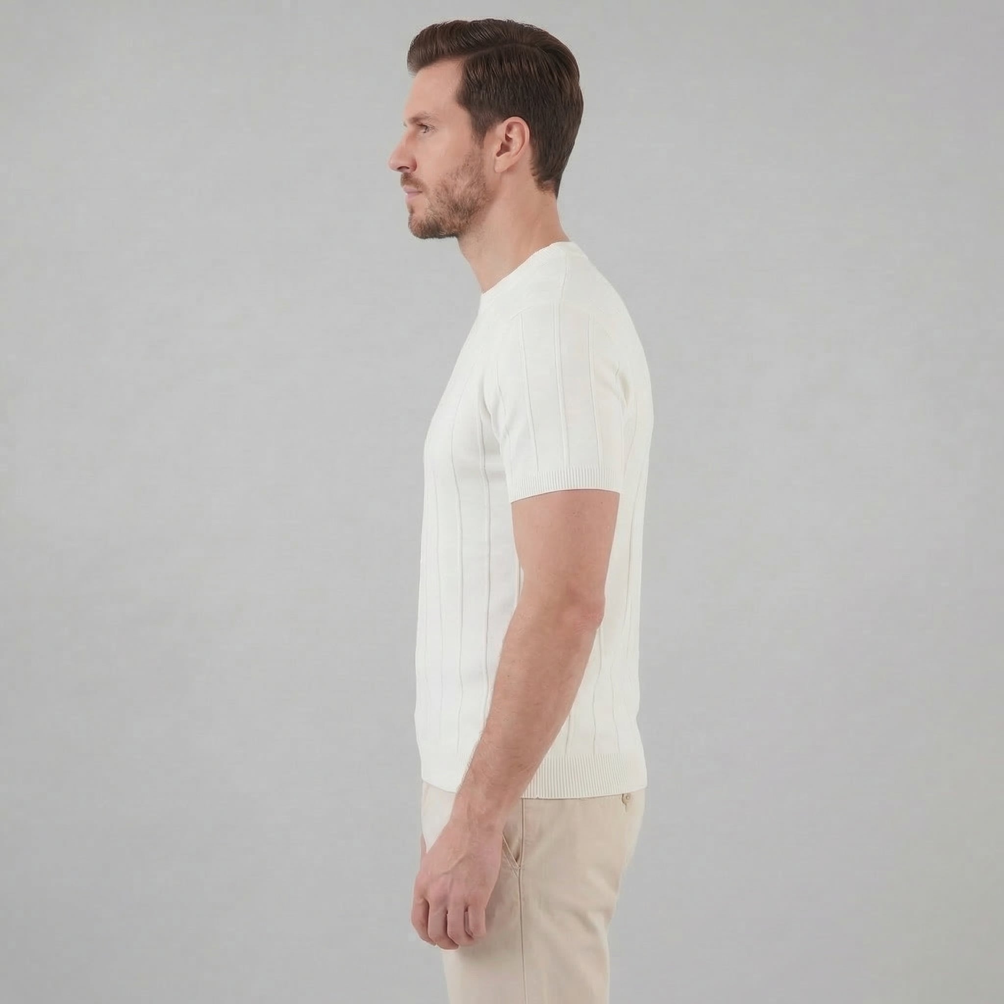 Men's Rib Knit Cotton T-Shirt - Casual Short Sleeve Top for Everyday Wear
