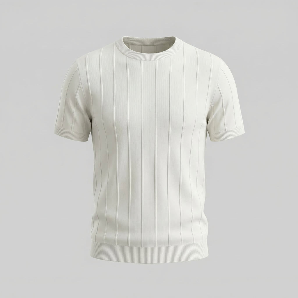 Men's Rib Knit Cotton T-Shirt - Casual Short Sleeve Top for Everyday Wear