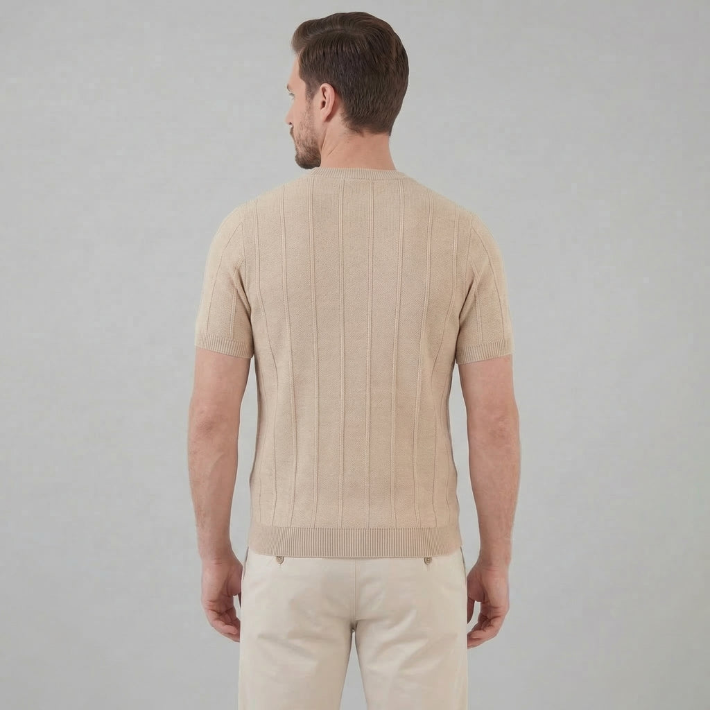 Men's Rib Knit Cotton T-Shirt - Casual Short Sleeve Top for Everyday Wear