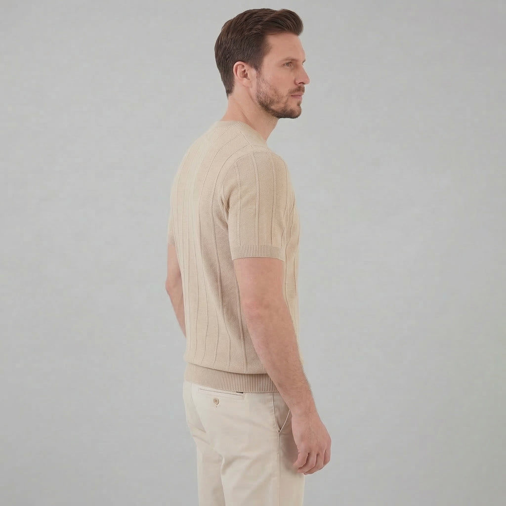 Men's Rib Knit Cotton T-Shirt - Casual Short Sleeve Top for Everyday Wear