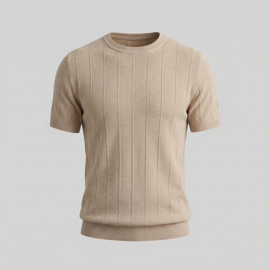 Men's Rib Knit Cotton T-Shirt - Casual Short Sleeve Top for Everyday Wear