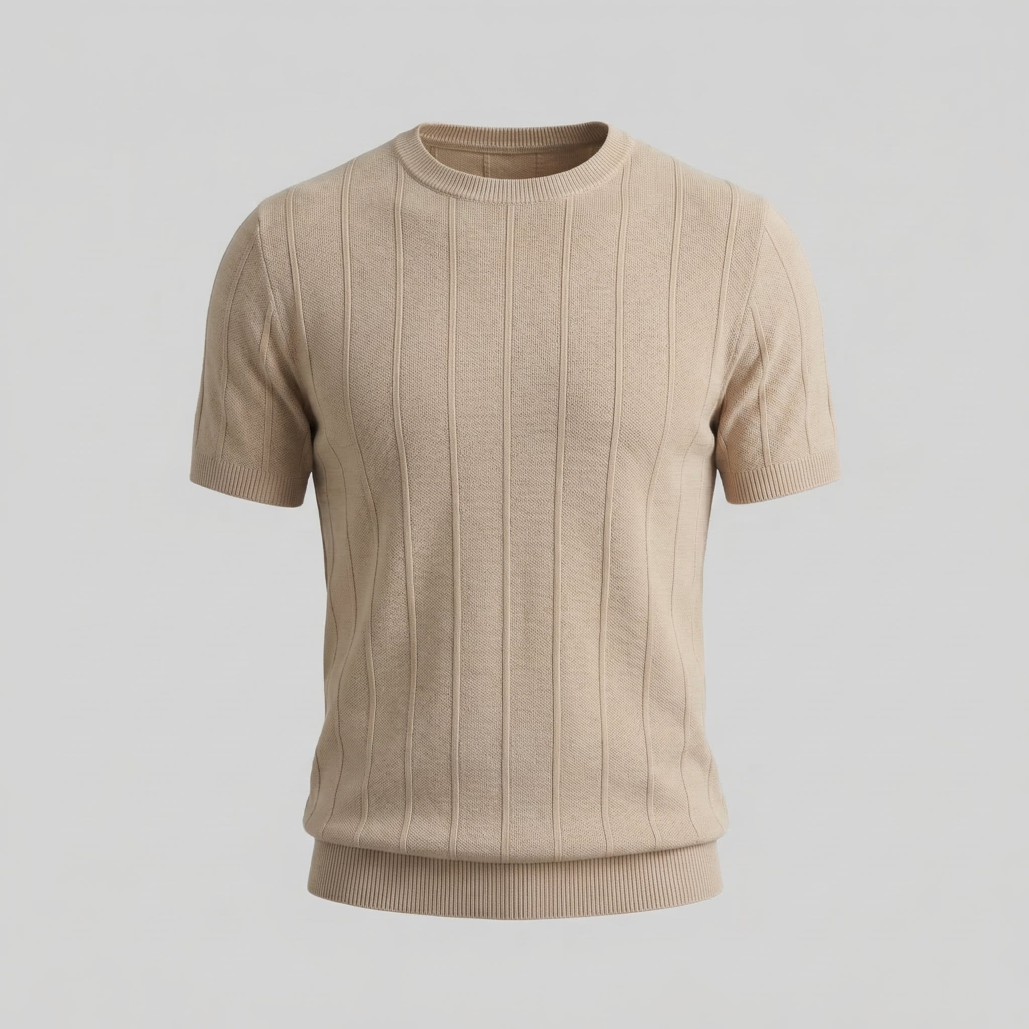 Men's Rib Knit Cotton T-Shirt - Casual Short Sleeve Top for Everyday Wear