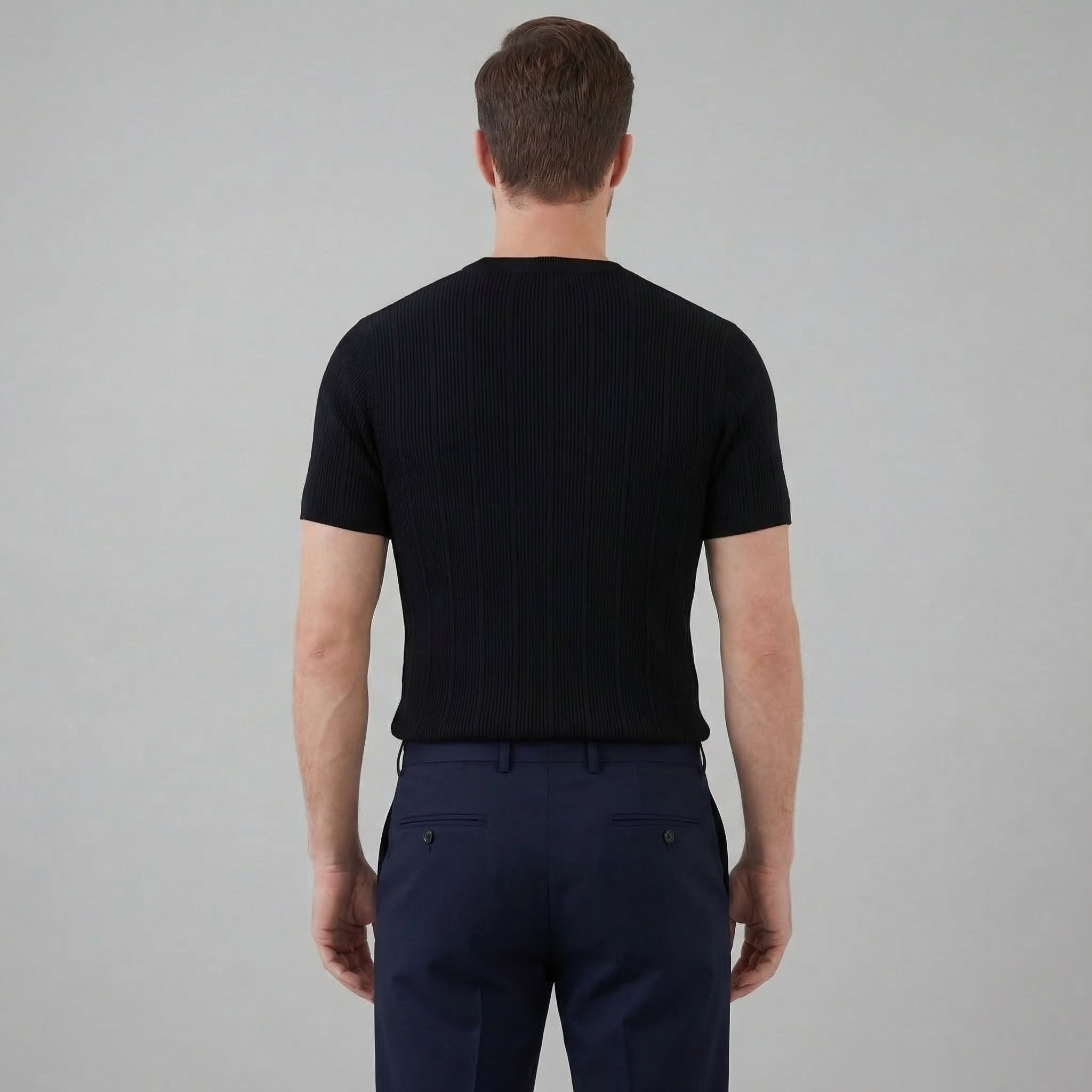 Men's Rib Knit Cotton T-Shirt - Casual Short Sleeve Top for Everyday Wear