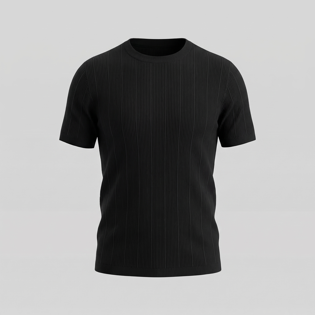Men's Rib Knit Cotton T-Shirt - Casual Short Sleeve Top for Everyday Wear