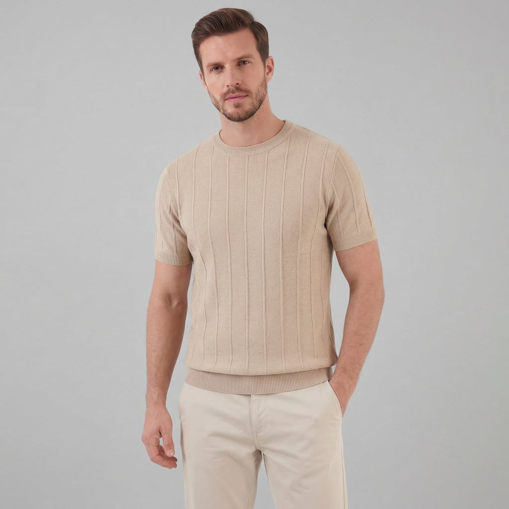 Men's Rib Knit Cotton T-Shirt - Casual Short Sleeve Top for Everyday Wear