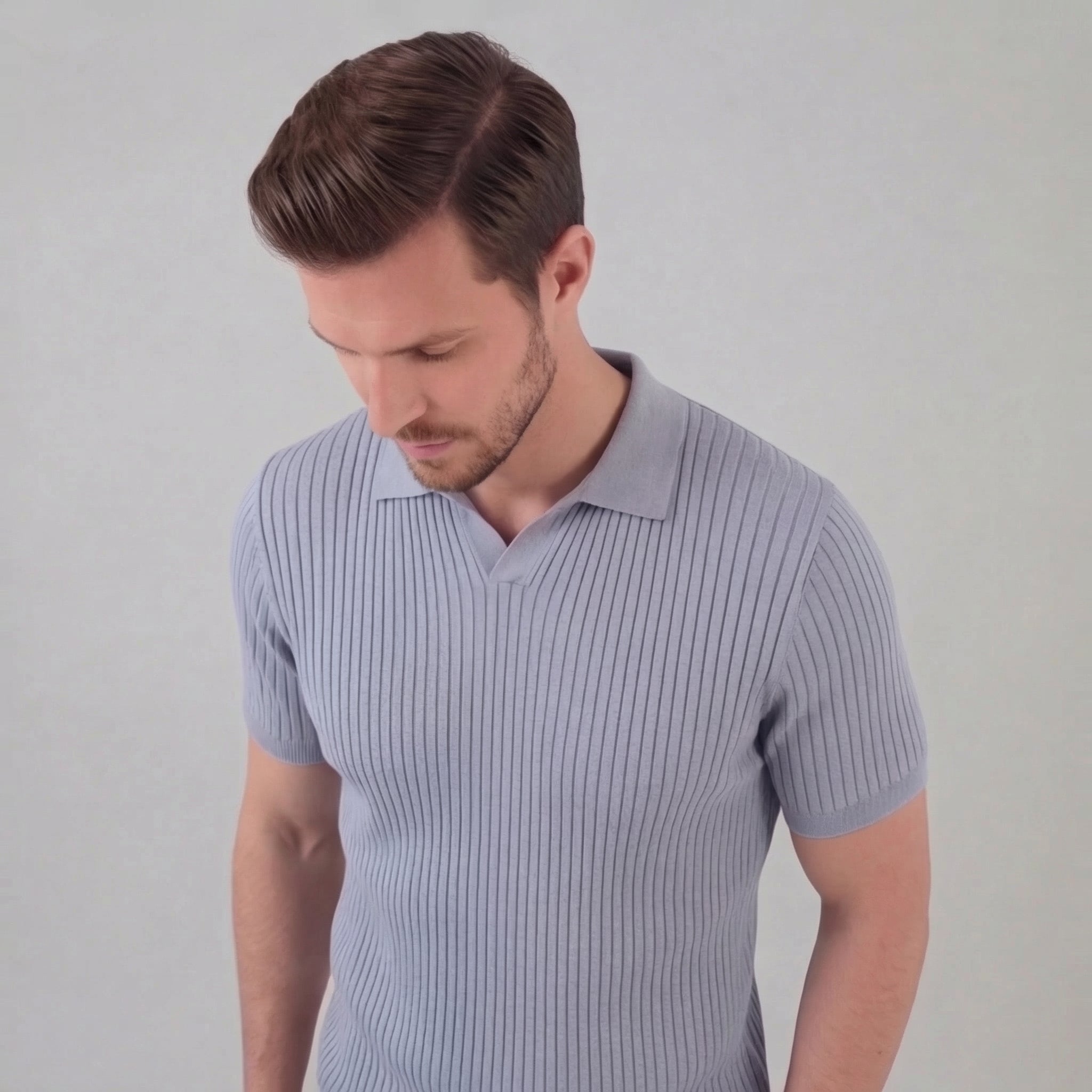 Men's Ribbed Knit Polo Shirt - Short Sleeve Casual Wear for Everyday Comfort