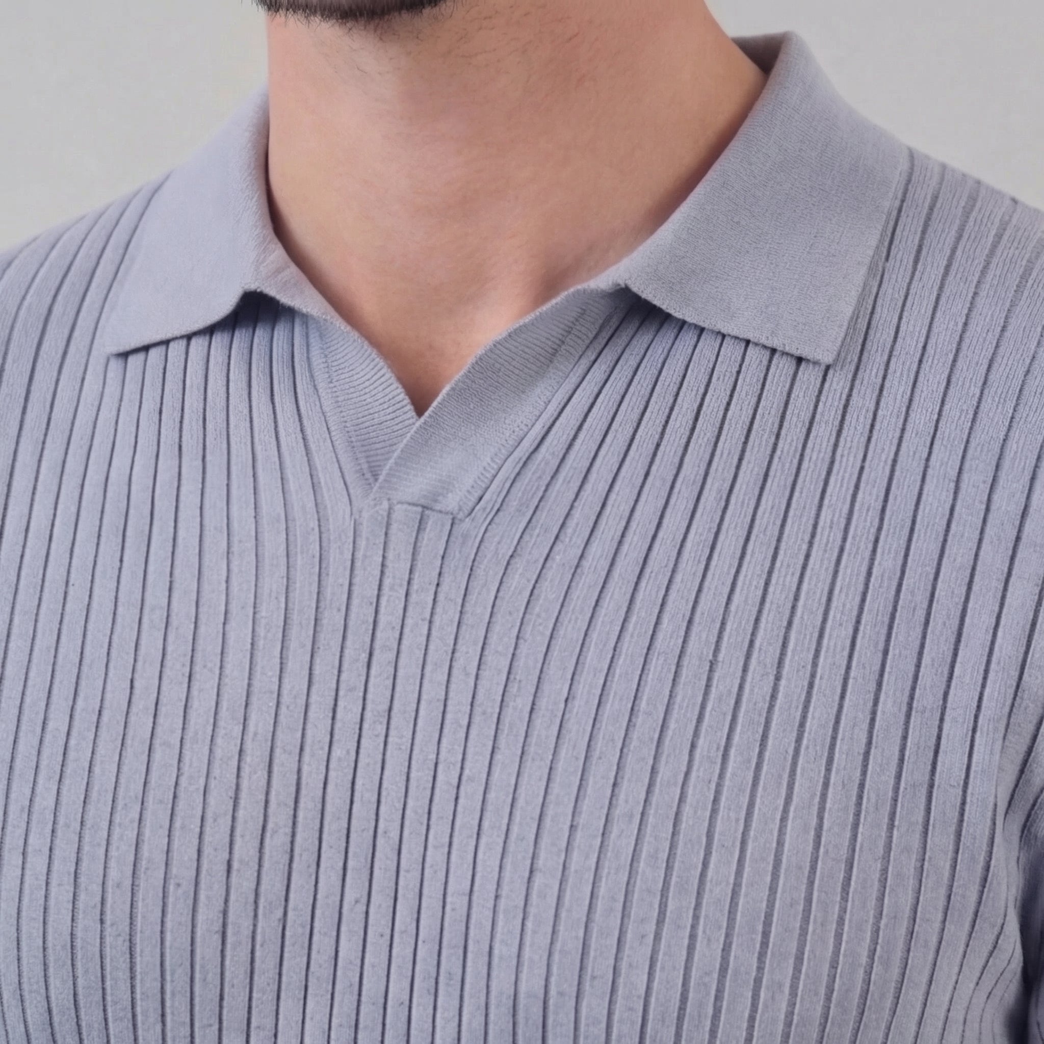 Men's Ribbed Knit Polo Shirt - Short Sleeve Casual Wear for Everyday Comfort