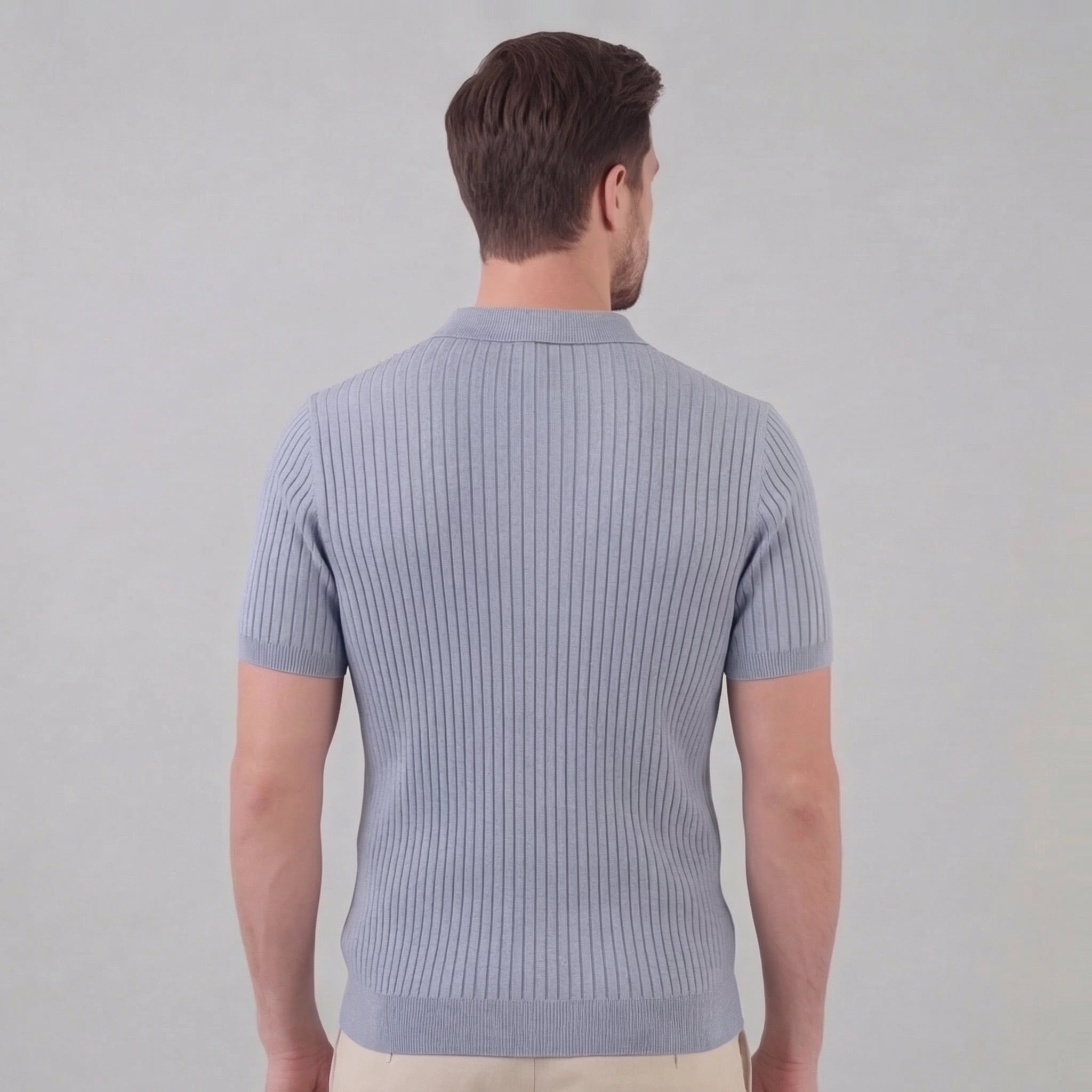 Men's Ribbed Knit Polo Shirt - Short Sleeve Casual Wear for Everyday Comfort