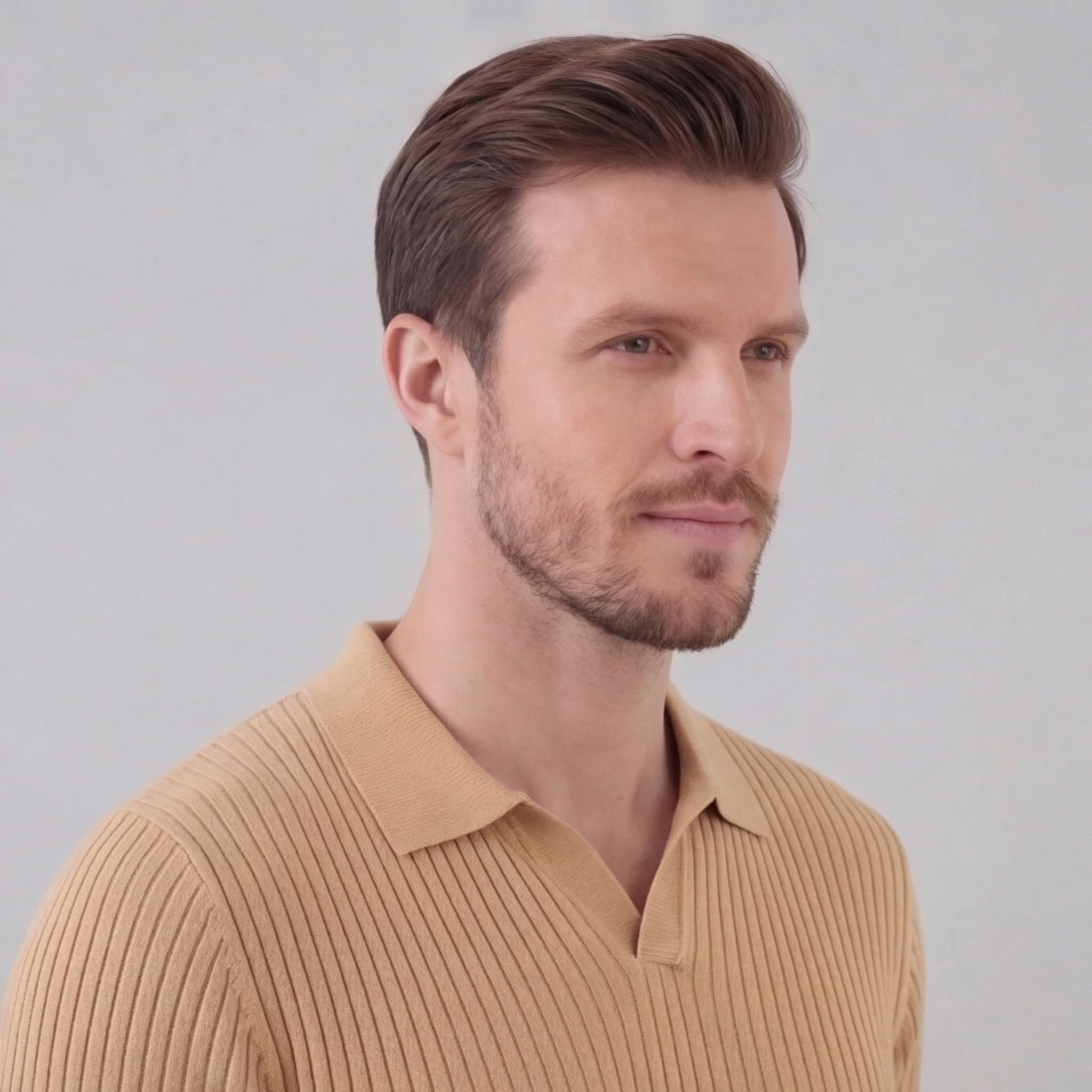 Men's Ribbed Knit Polo Shirt - Short Sleeve Casual Wear for Everyday Comfort
