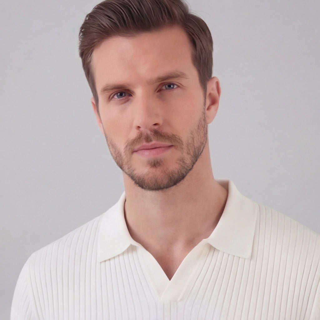 Men's Ribbed Knit Polo Shirt - Short Sleeve Casual Wear for Everyday Comfort