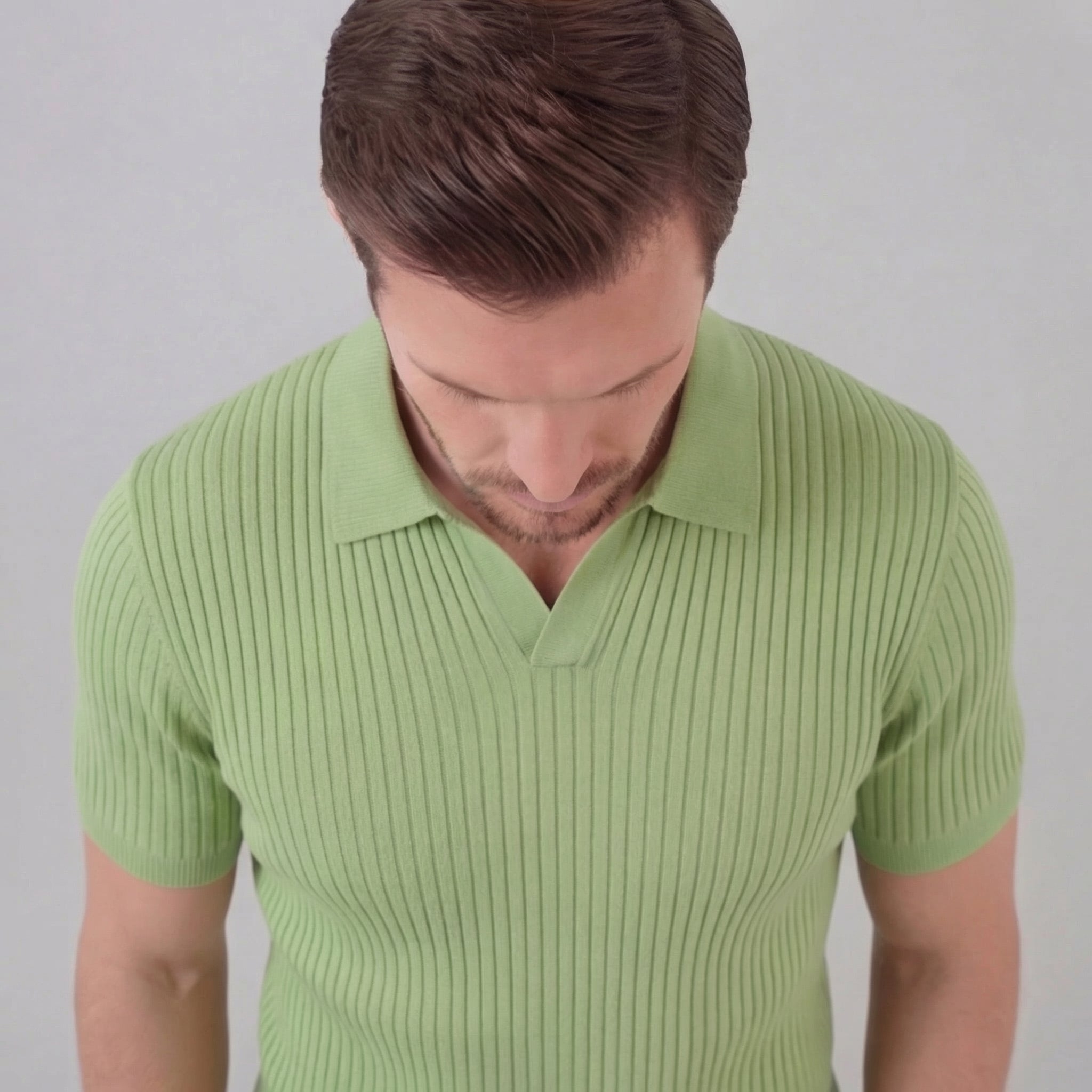 Men's Ribbed Knit Polo Shirt - Short Sleeve Casual Wear for Everyday Comfort