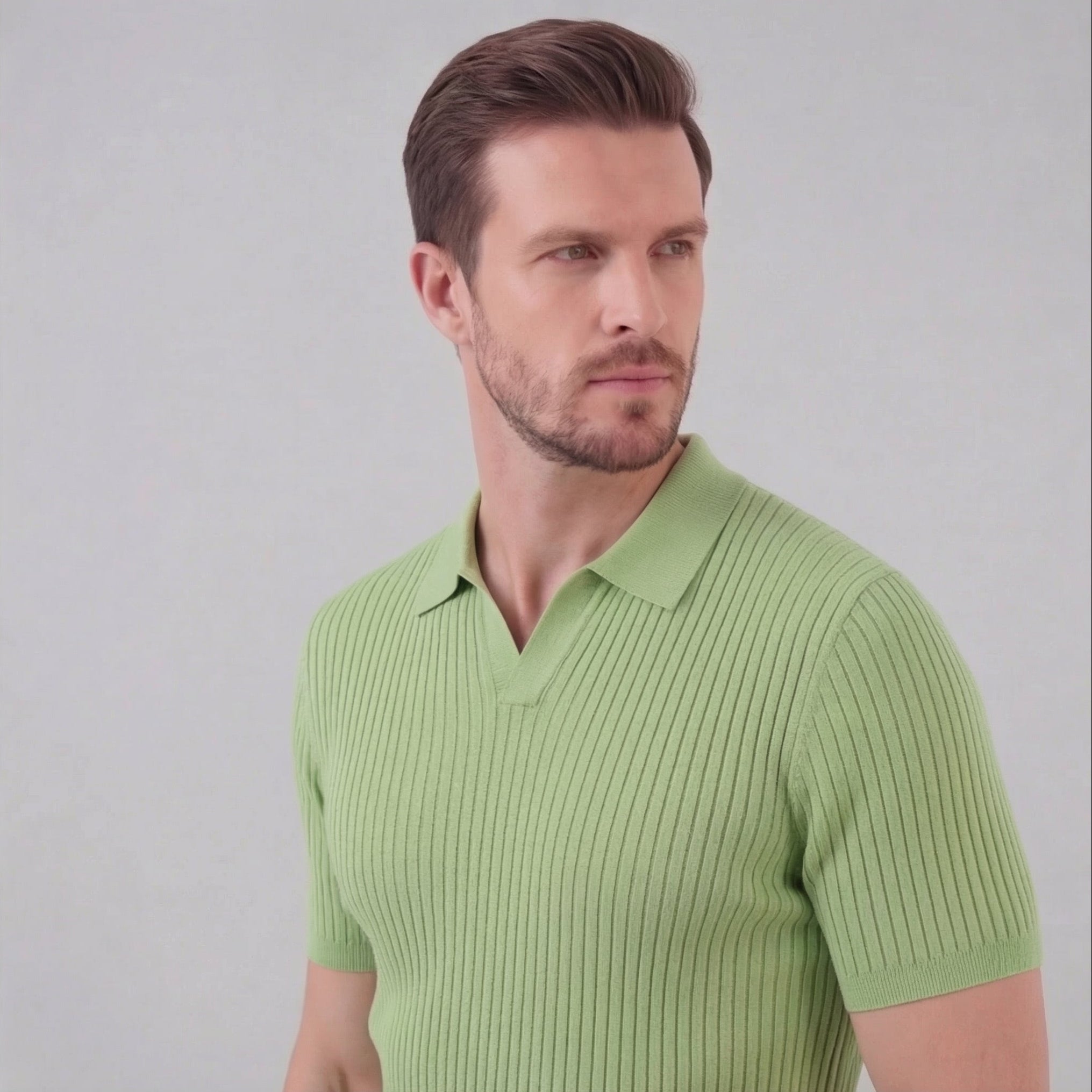 Men's Ribbed Knit Polo Shirt - Short Sleeve Casual Wear for Everyday Comfort