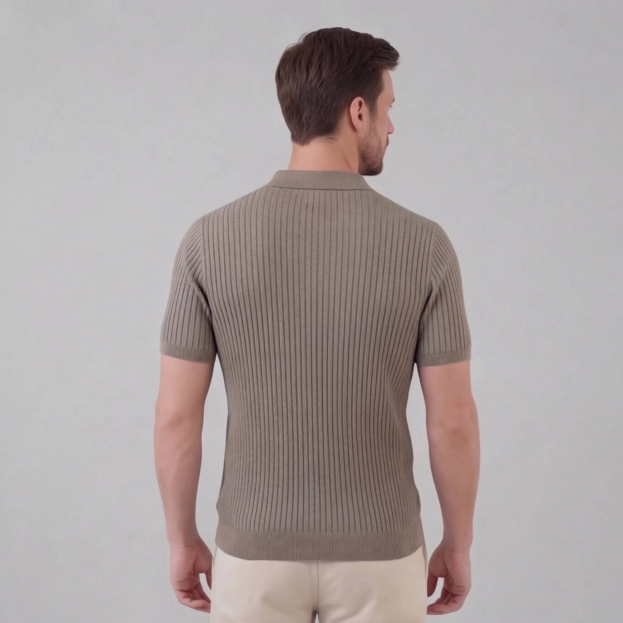 Men's Ribbed Knit Polo Shirt - Short Sleeve Casual Wear for Everyday Comfort