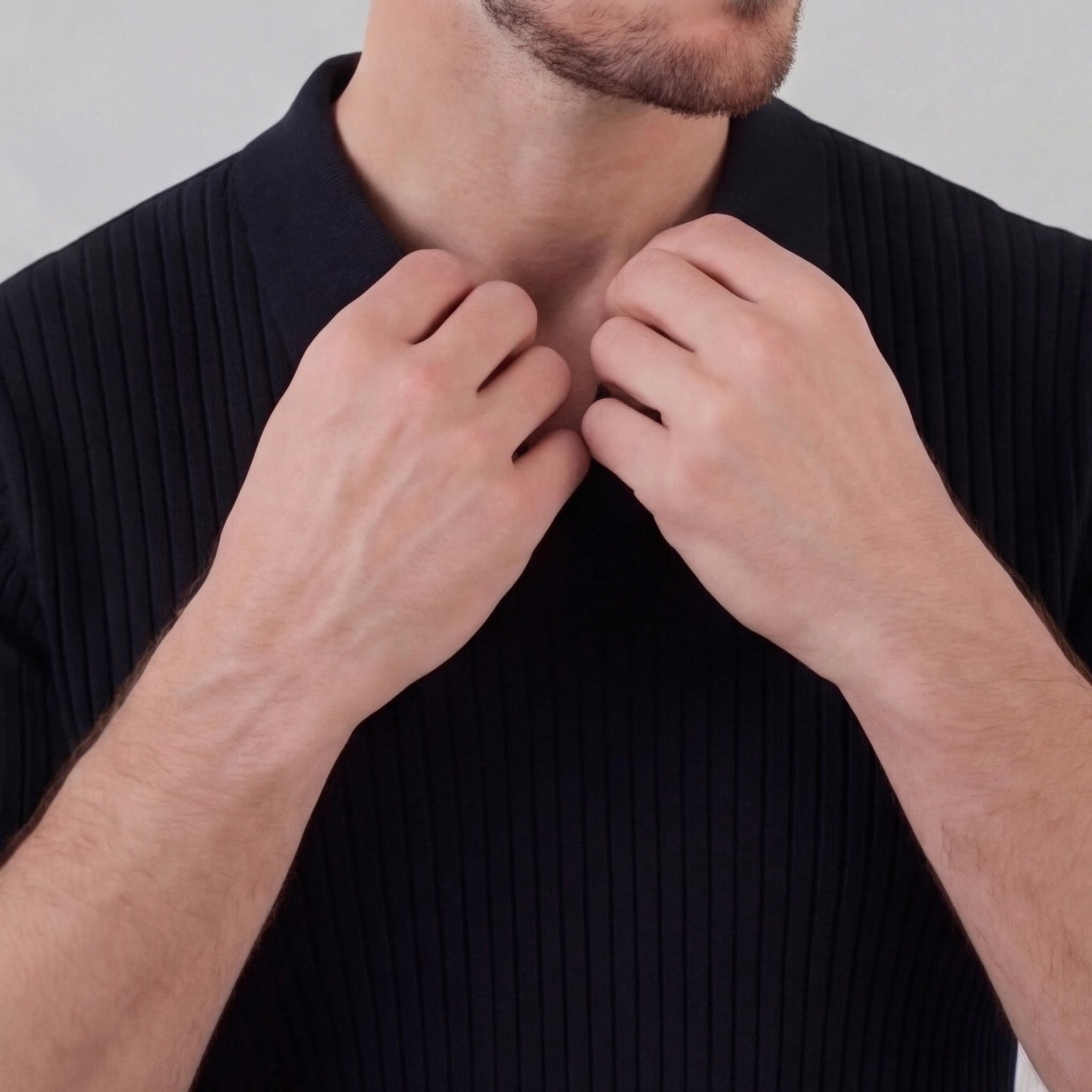 Men's Ribbed Knit Polo Shirt - Short Sleeve Casual Wear for Everyday Comfort