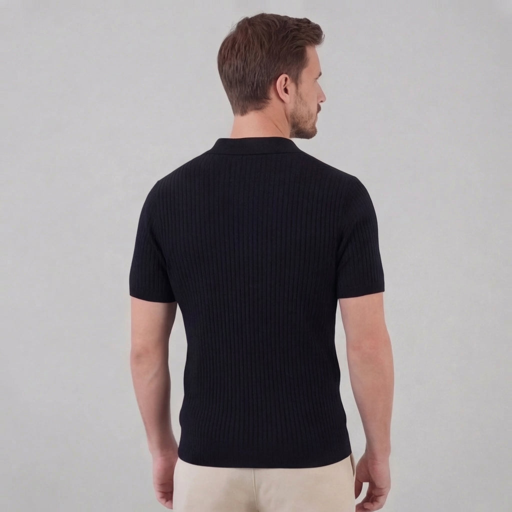 Men's Ribbed Knit Polo Shirt - Short Sleeve Casual Wear for Everyday Comfort
