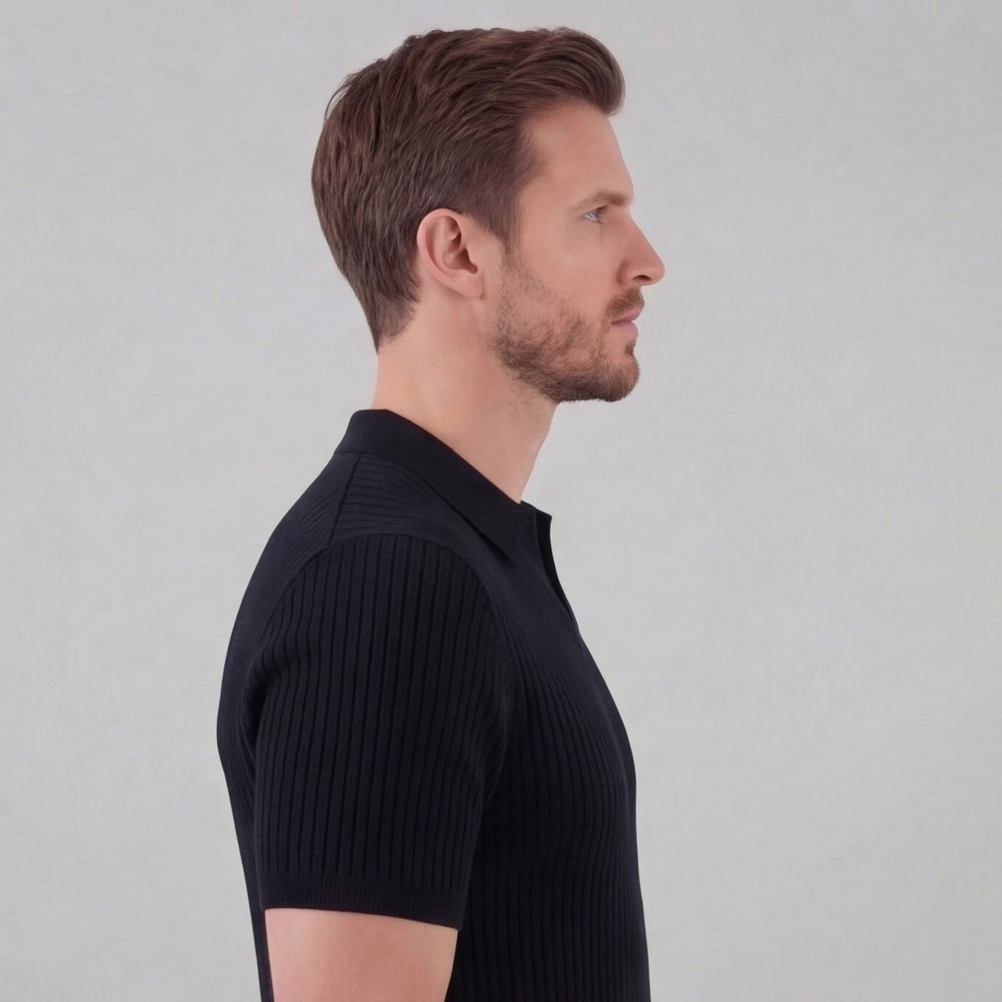 Men's Ribbed Knit Polo Shirt - Short Sleeve Casual Wear for Everyday Comfort