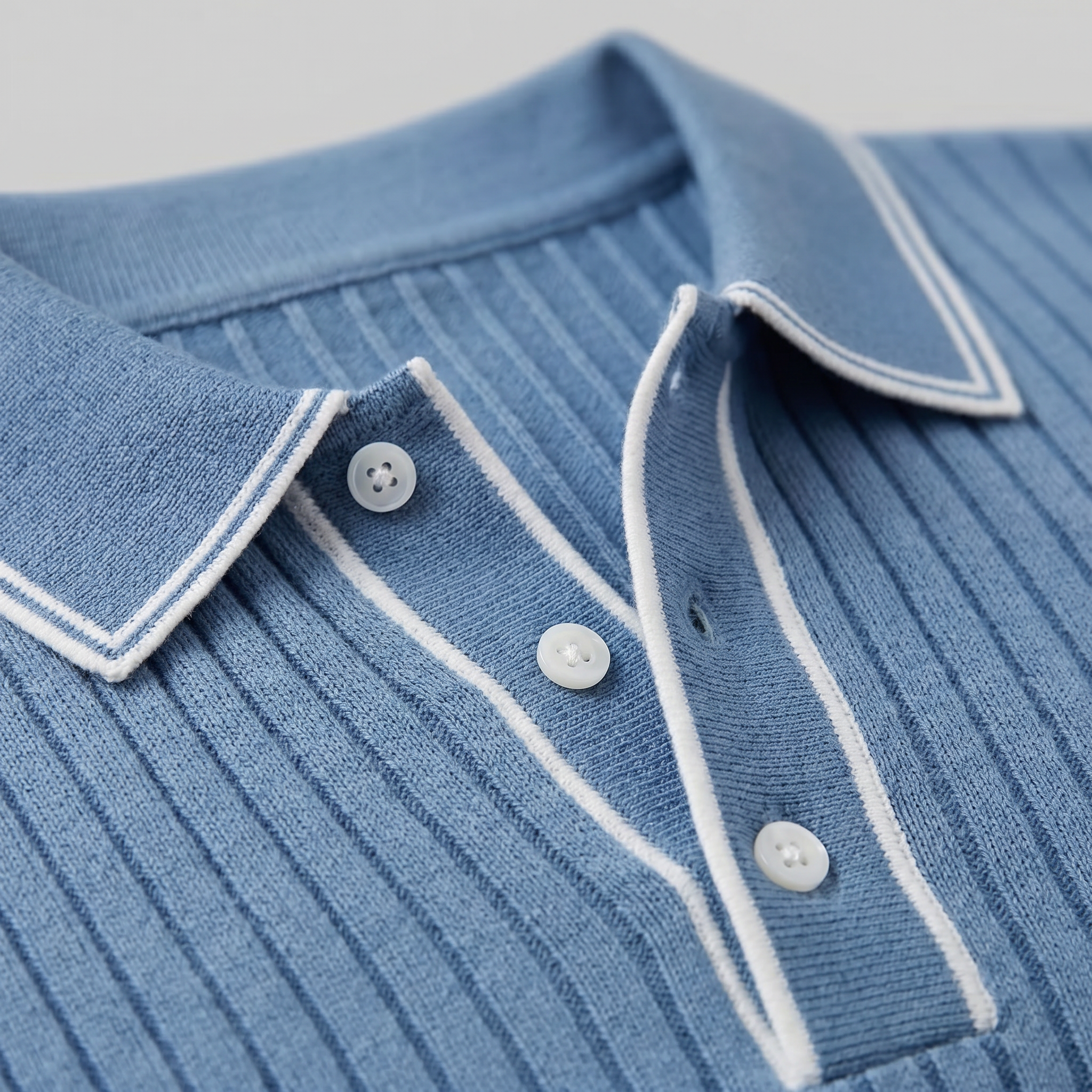 Men's Ribbed Knit Polo Shirt with Contrast Trim for Casual Wear