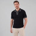 Men's Ribbed Knit Polo Shirt with Contrast Trim for Casual Wear