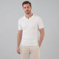 Men's Ribbed V-Neck Polo Shirt - Short Sleeve Casual Wear in Cotton Blend