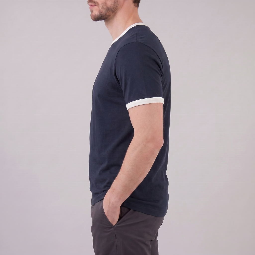 Men's Ringer T-Shirt with Contrast Trim - Casual Cotton Tee for Everyday Wear