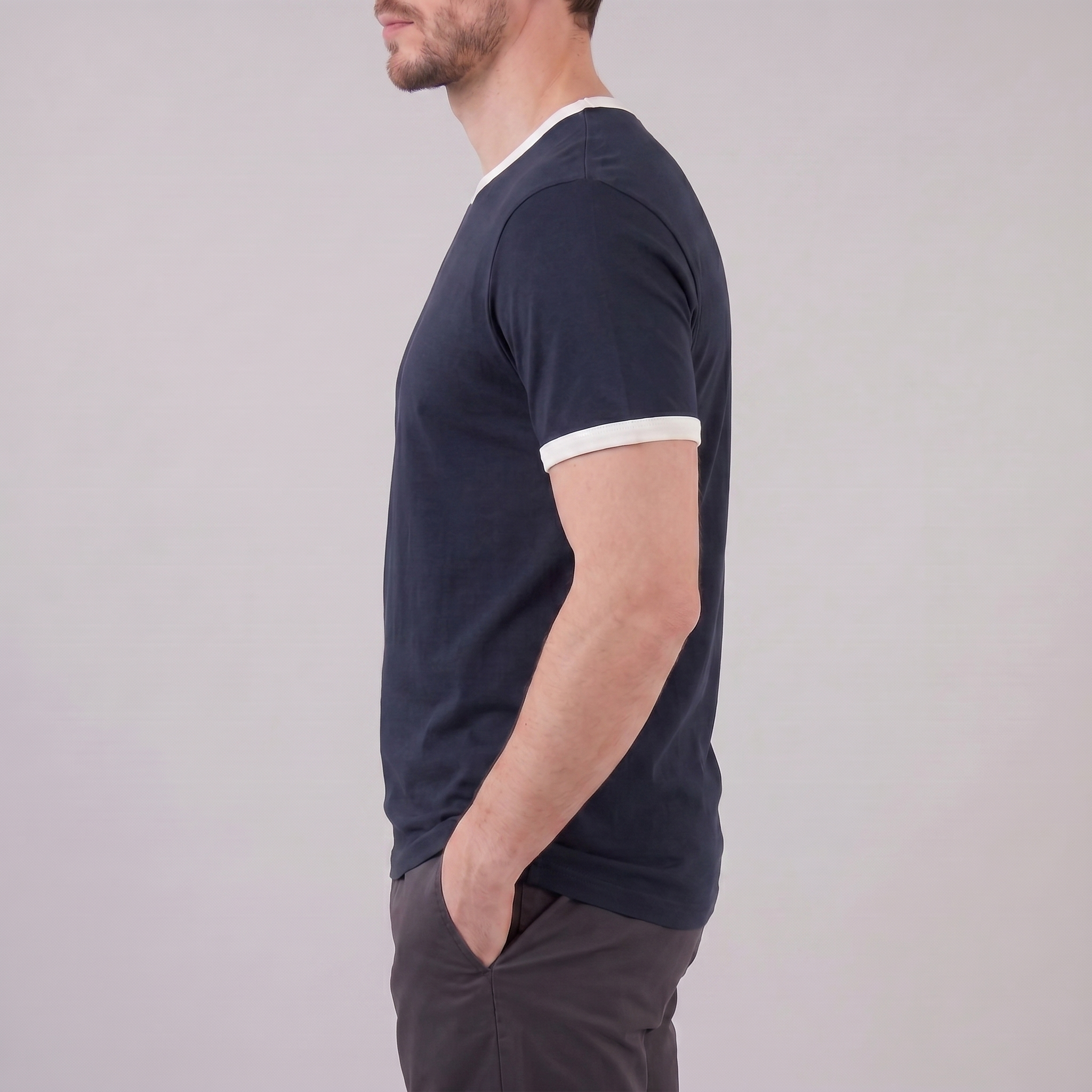 Men's Ringer T-Shirt with Contrast Trim - Casual Cotton Tee for Everyday Wear