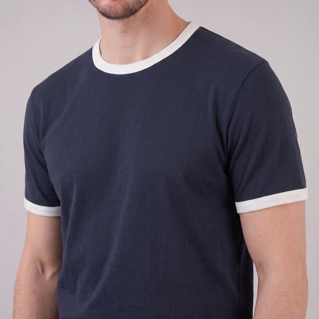 Men's Ringer T-Shirt with Contrast Trim - Casual Cotton Tee for Everyday Wear