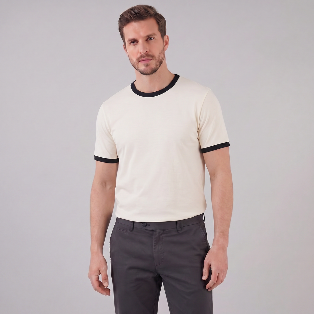 Men's Ringer T-Shirt with Contrast Trim - Casual Cotton Tee for Everyday Wear