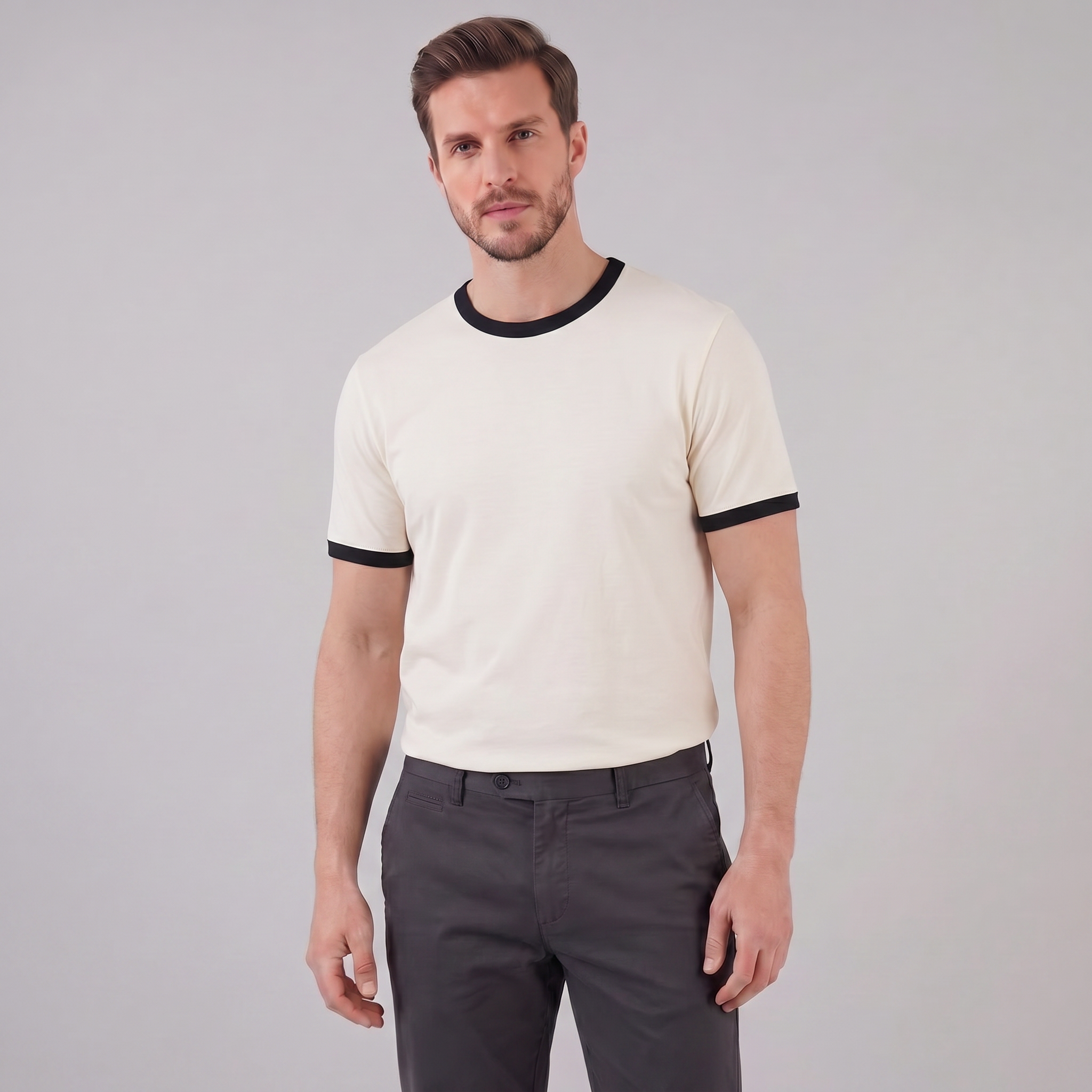 Men's Ringer T-Shirt with Contrast Trim - Casual Cotton Tee for Everyday Wear