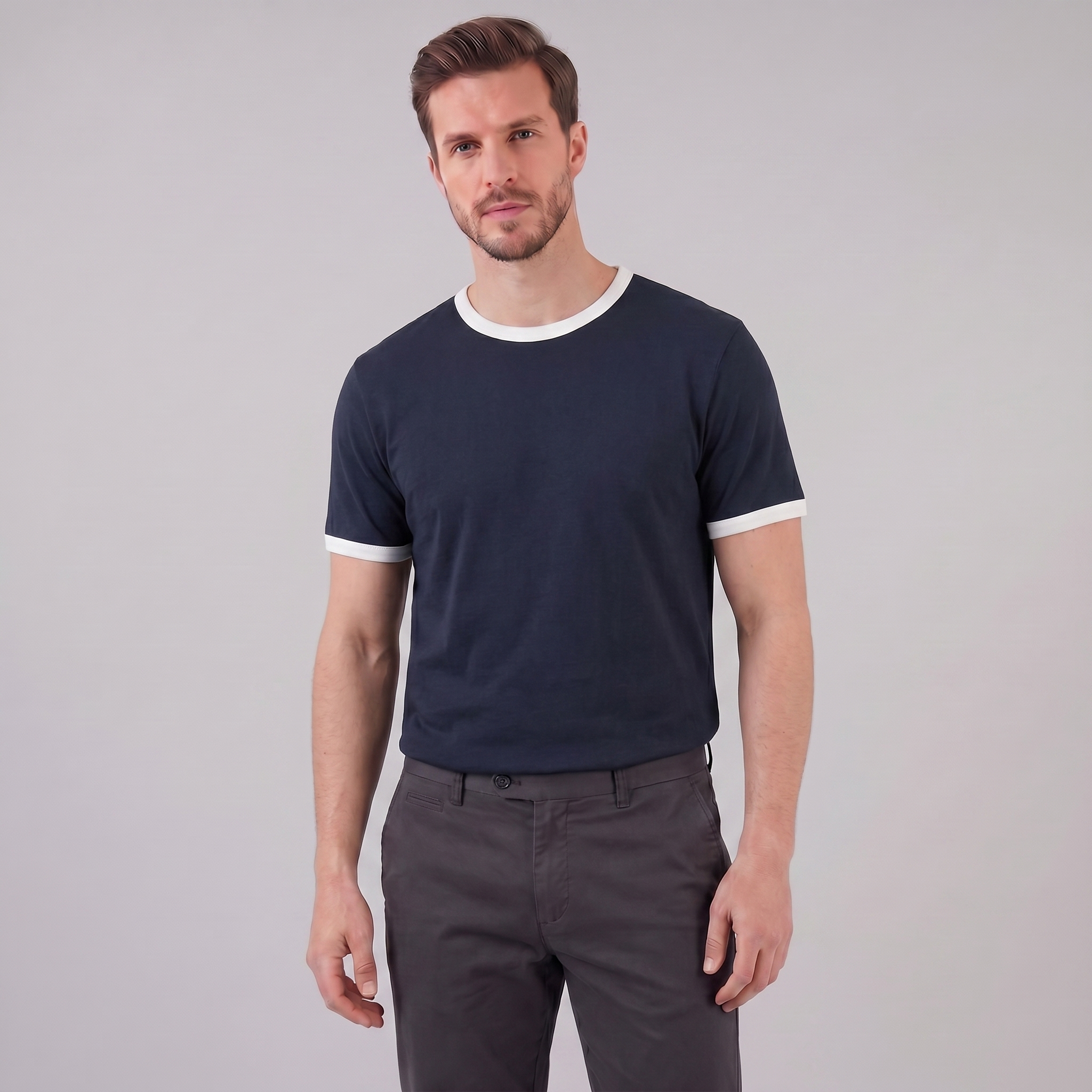 Men's Ringer T-Shirt with Contrast Trim - Casual Cotton Tee for Everyday Wear