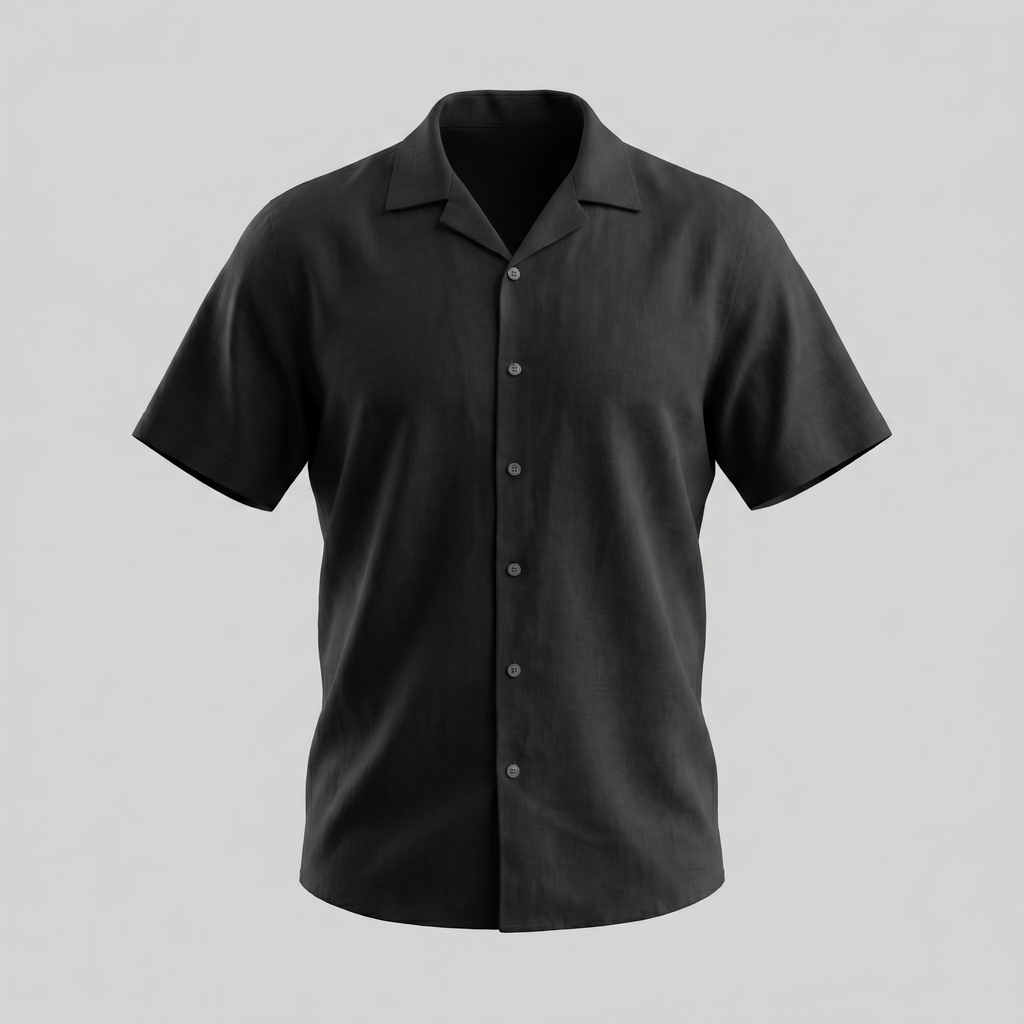 Men's Short-Sleeve Camp Collar Shirt - Lightweight Cotton for Casual Wear