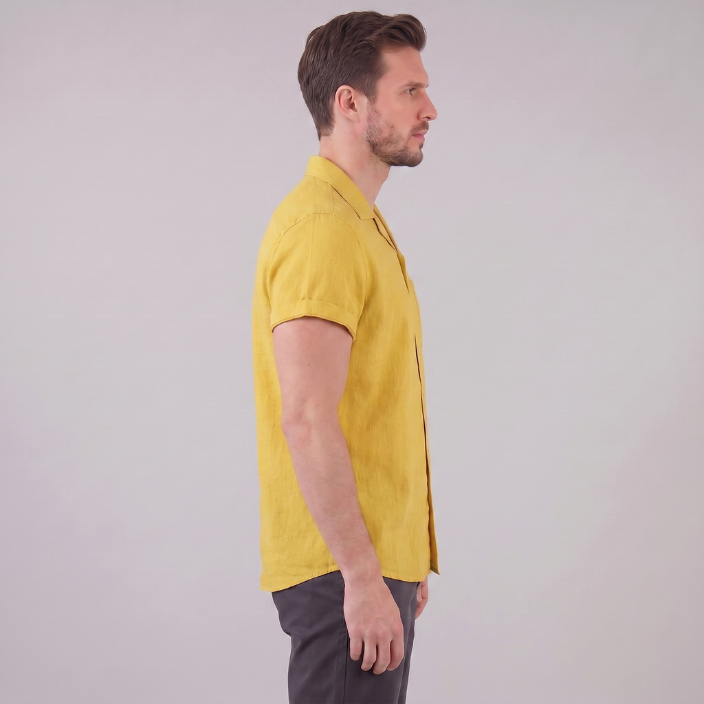 Men's Short-Sleeve Camp Collar Shirt - Lightweight Cotton for Casual Wear
