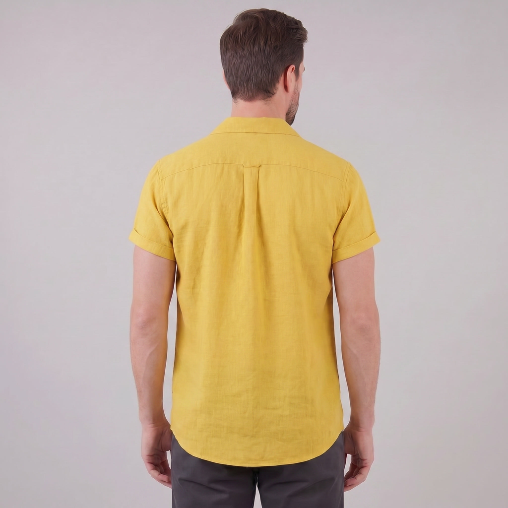 Men's Short-Sleeve Camp Collar Shirt - Lightweight Cotton for Casual Wear