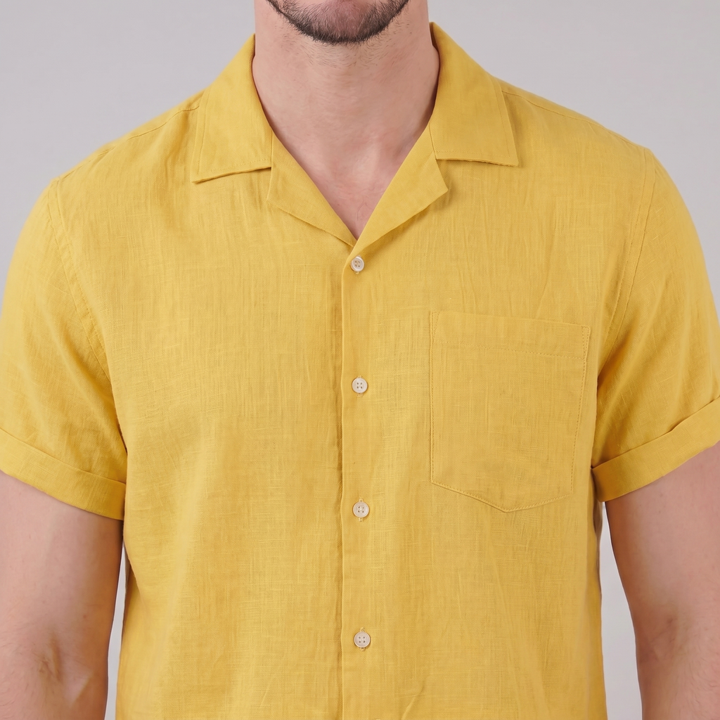Men's Short-Sleeve Camp Collar Shirt - Lightweight Cotton for Casual Wear