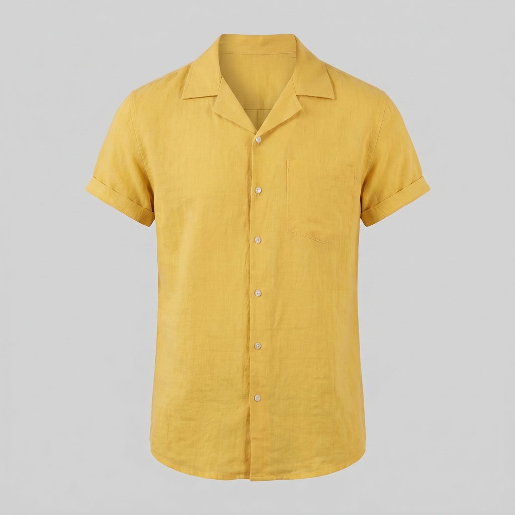 Men's Short-Sleeve Camp Collar Shirt - Lightweight Cotton for Casual Wear