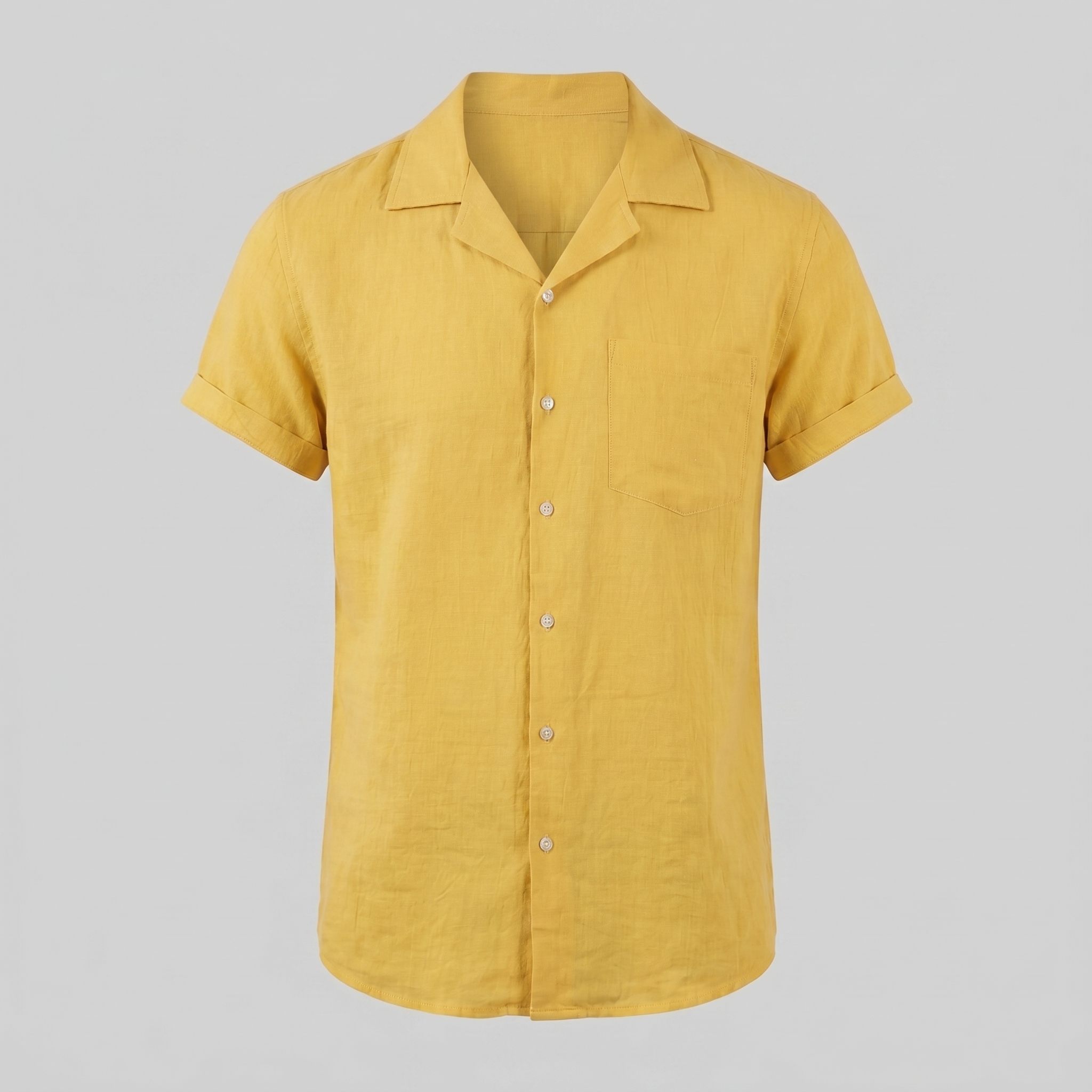 Men's Short-Sleeve Camp Collar Shirt - Lightweight Cotton for Casual Wear