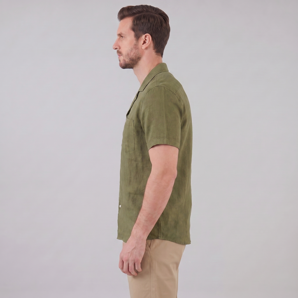 Men's Short-Sleeve Camp Collar Shirt - Lightweight Cotton for Casual Wear