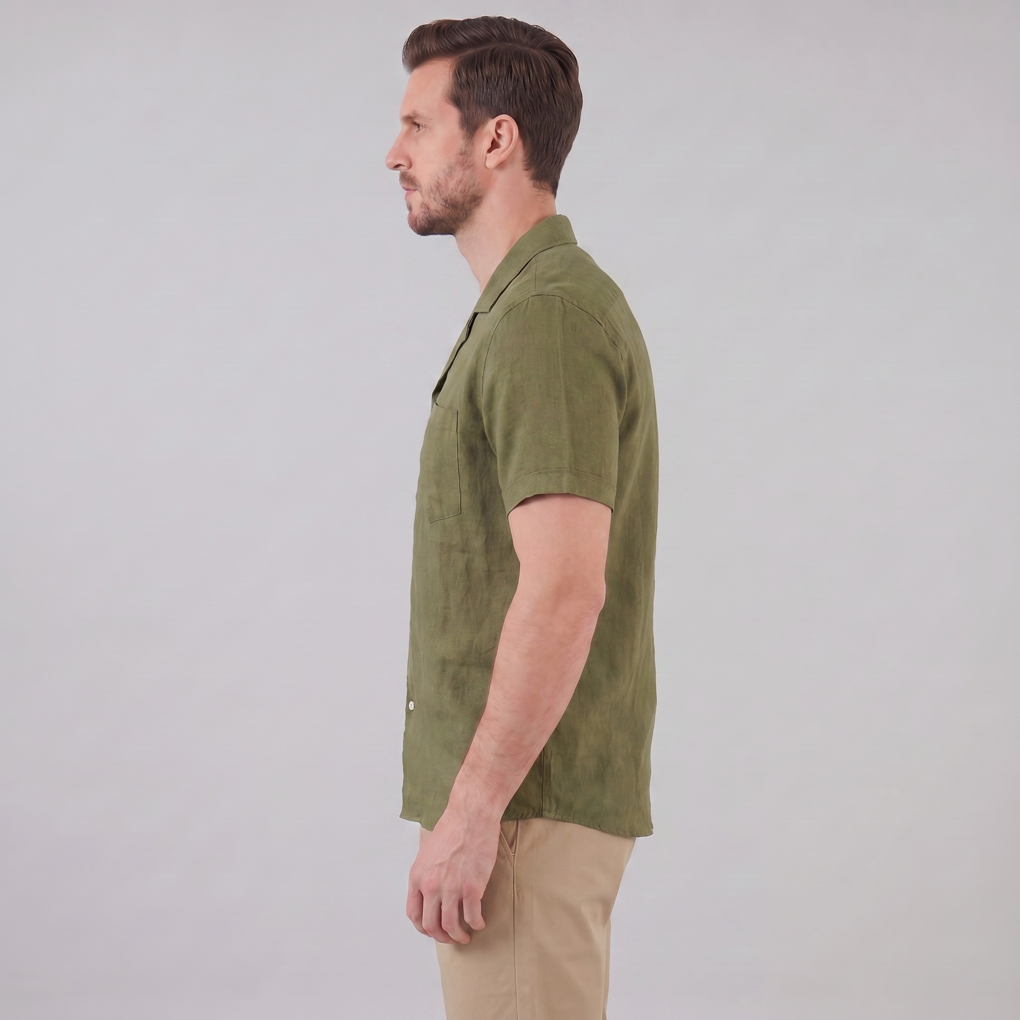 Men's Short-Sleeve Camp Collar Shirt - Lightweight Cotton for Casual Wear