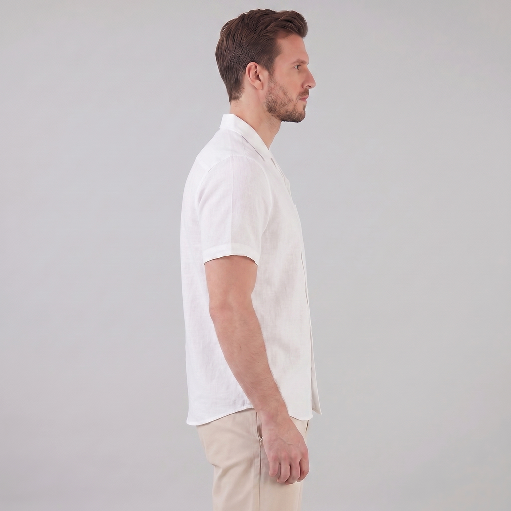 Men's Short-Sleeve Camp Collar Shirt - Lightweight Cotton for Casual Wear