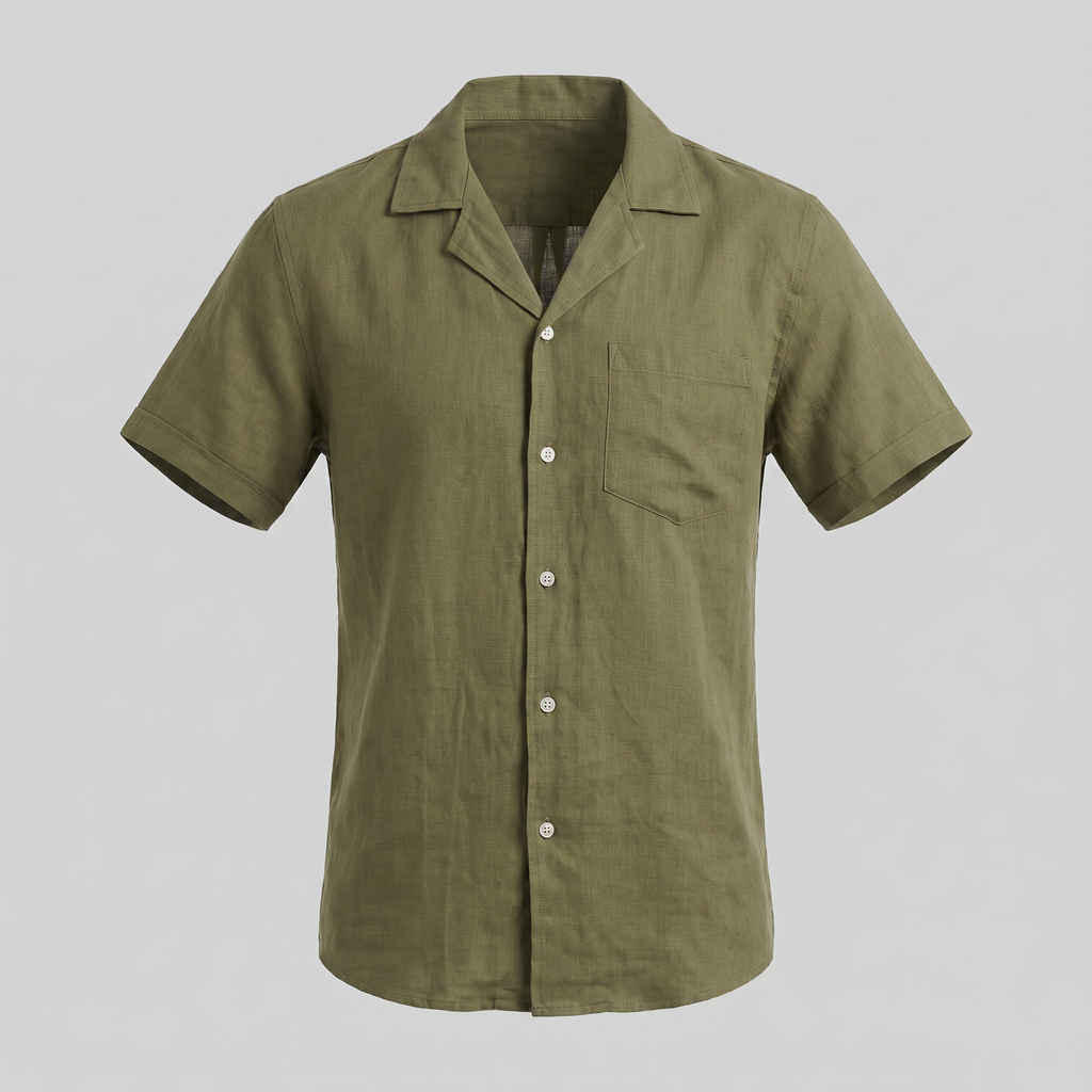 Men's Short-Sleeve Camp Collar Shirt - Lightweight Cotton for Casual Wear