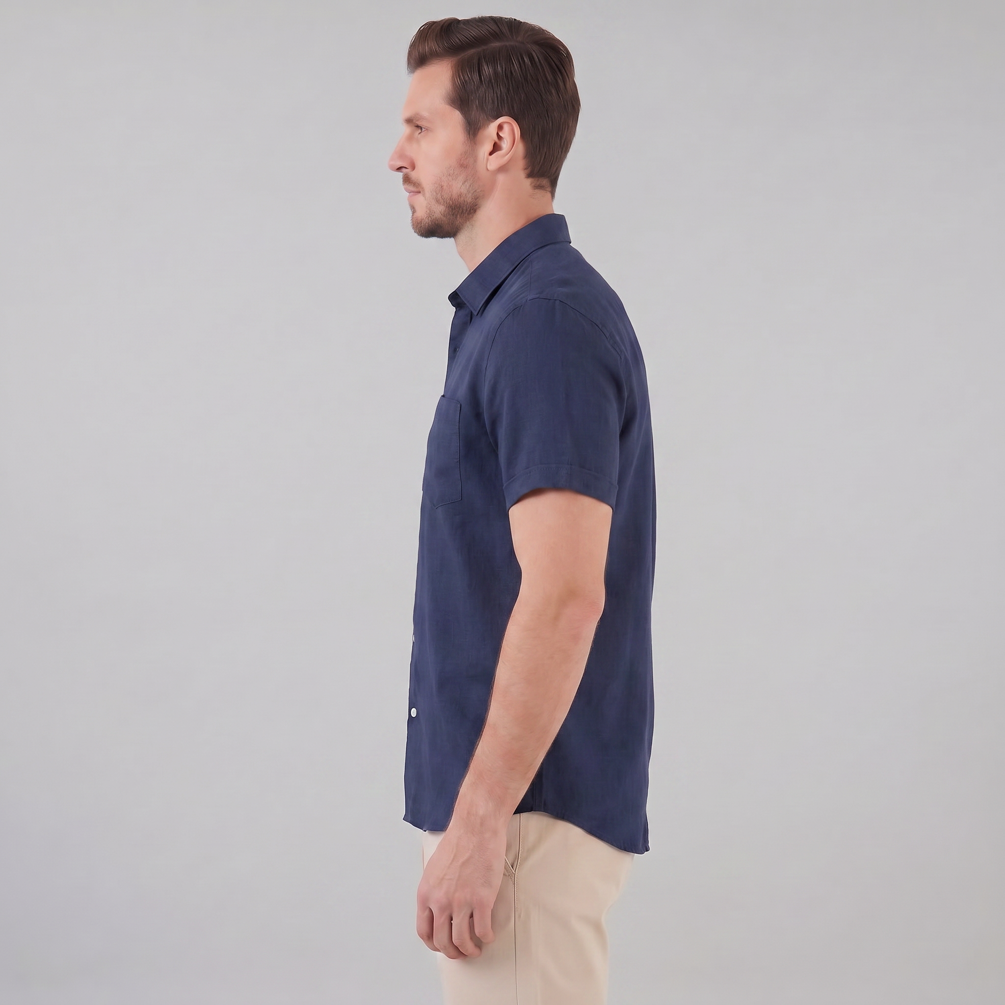 Men's Short-Sleeve Camp Collar Shirt - Lightweight Cotton for Casual Wear