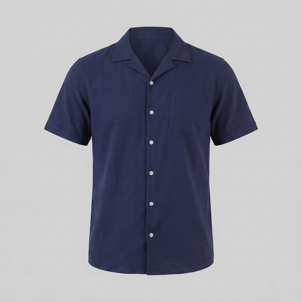 Men's Short-Sleeve Camp Collar Shirt - Lightweight Cotton for Casual Wear