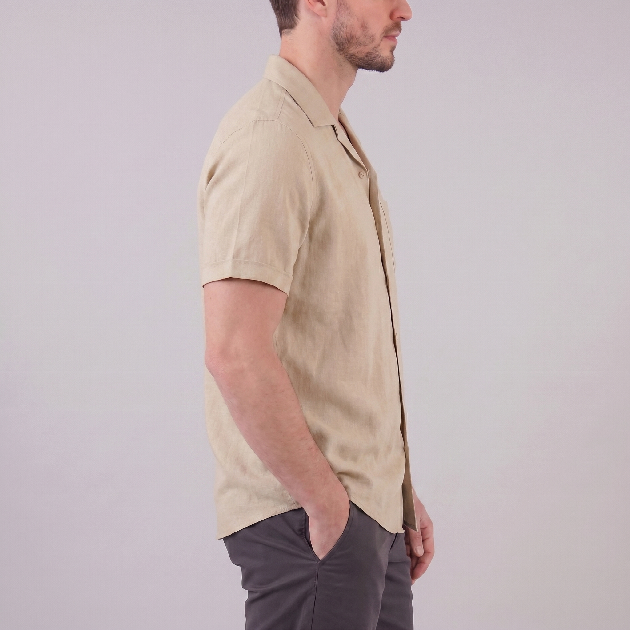 Men's Short-Sleeve Camp Collar Shirt - Lightweight Cotton for Casual Wear