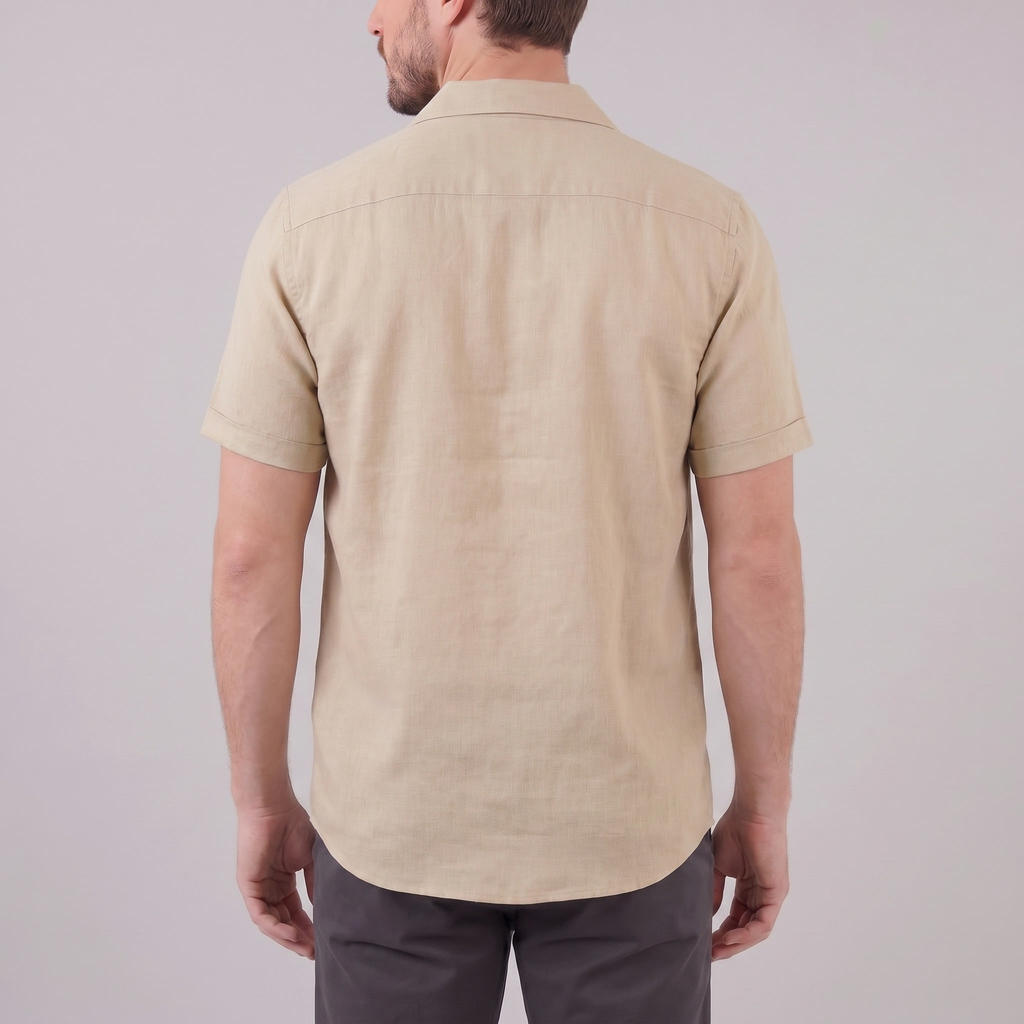 Men's Short-Sleeve Camp Collar Shirt - Lightweight Cotton for Casual Wear